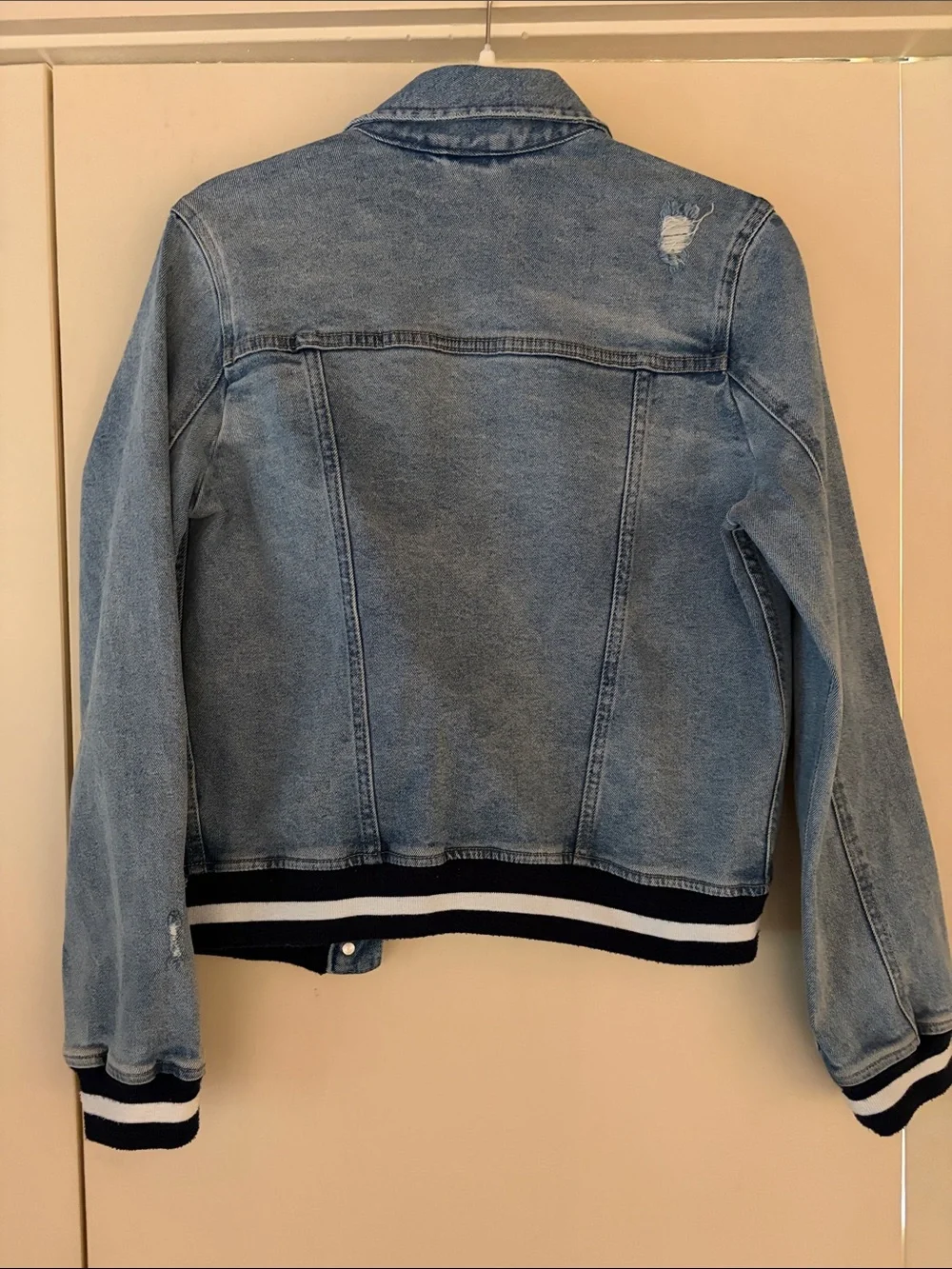 pistola light blue denim jacket with striped rib hem